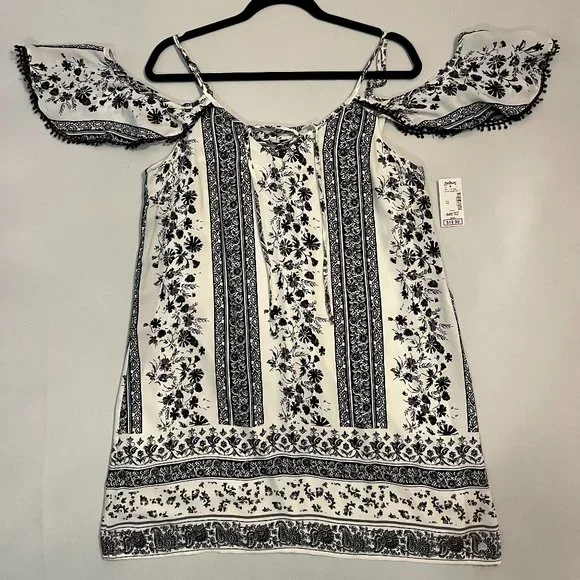 White & Blue Trixxi Printed Off-the-Shoulder Sleeved Dress - Picture 1 of 6